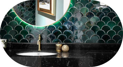 Каменная столешница для ванной по размерам с монтажом